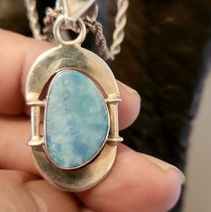 Vintage Opal & Sterling Pendant w/Sterling Rope Chain